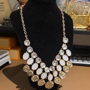 New York & Company Gold Necklace with White and Clear Accents